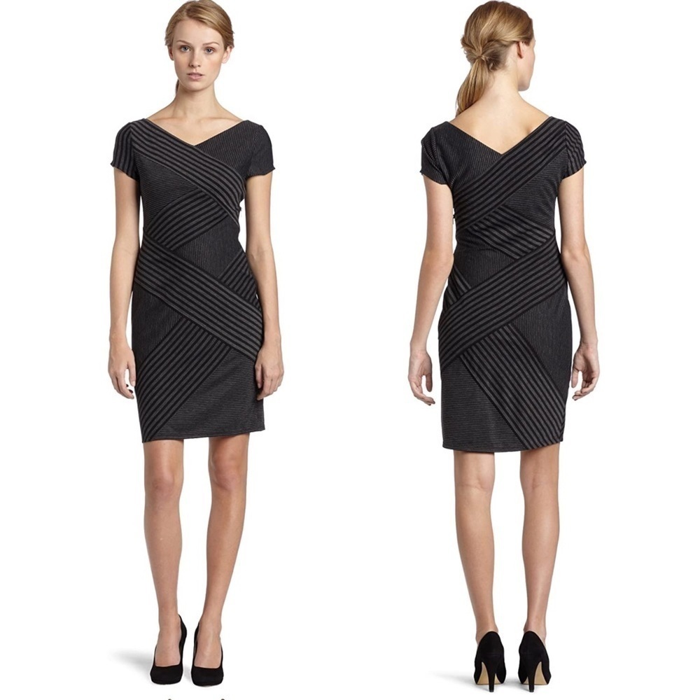 BCBGMAXAZRIA Corissa Black Grey Striped-Panel Dress